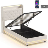 HOMCOM 3ft Single Ottoman Bed Frame with Hydraulic Storage, LED Lights, Charging Station and Headboard – White