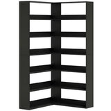 HOMCOM 7-Tier L-Shaped Corner Bookcase with Anti-Slip Rear Guards – 180 cm Display Shelf, Black Wood Effect
