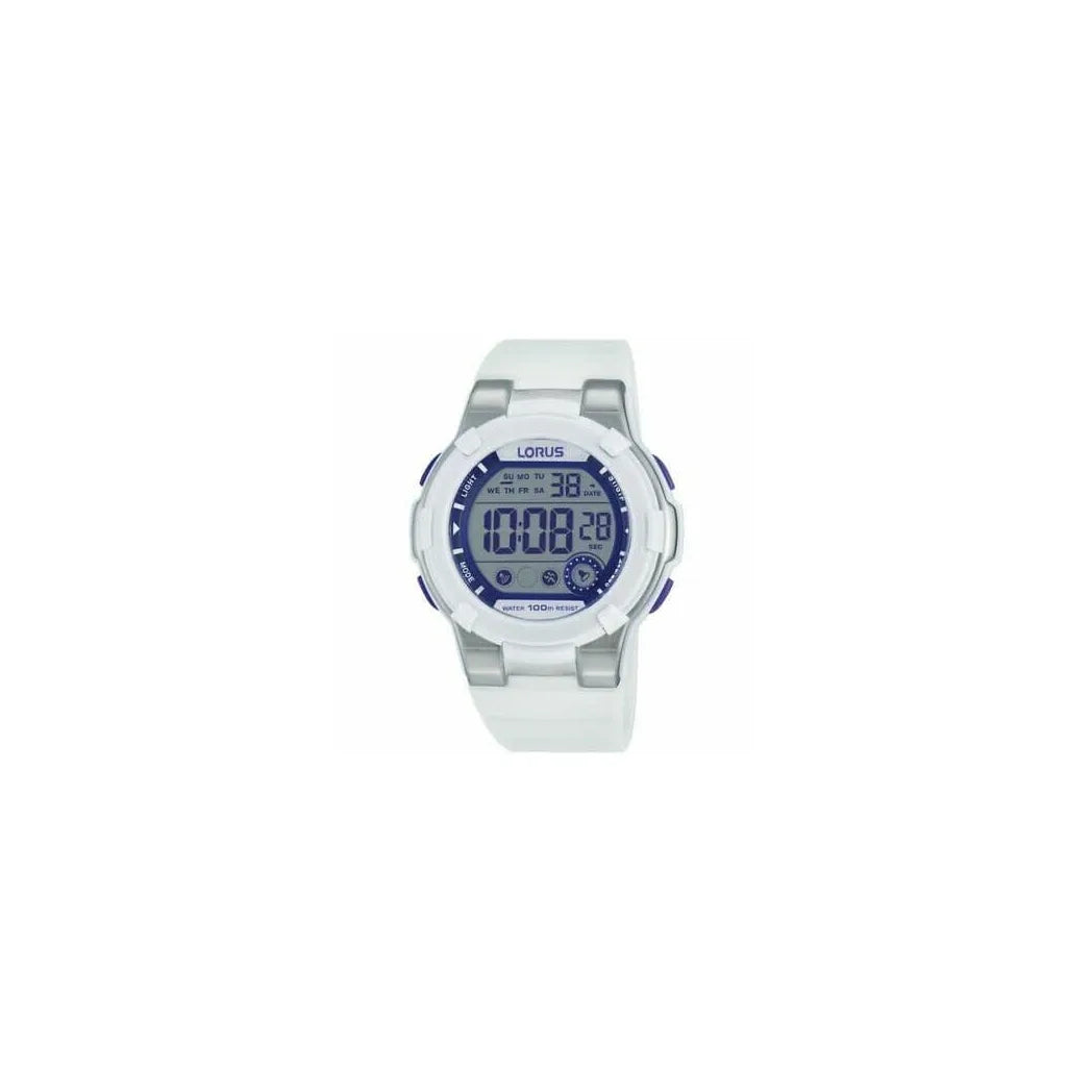 Lorus Sports Chronograph Digital Watch – White Resin Strap, Day/Date, 100m Water Resistant, R2359KX9 (Needs Battery)