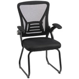 HOMCOM Reception Chair with Mesh Backrest and Flip-Up Armrests – Wheelless Office Chair, Steel Legs, Black