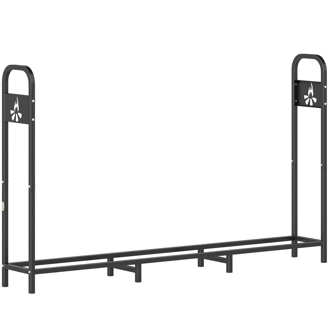 Outsunny 6.5ft Heavy Duty Steel Firewood Log Rack with Bonfire Pattern, 300kg Capacity, Black