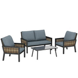 Outsunny 4-Seater Rattan Garden Furniture Set with 2 Armchairs, Loveseat & Coffee Table – Cushioned, Grey