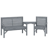 Outsunny 3 Piece Wooden Garden Bench Set – Armchair, Two-Seater Bench and Detachable Table with Parasol Hole, Grey