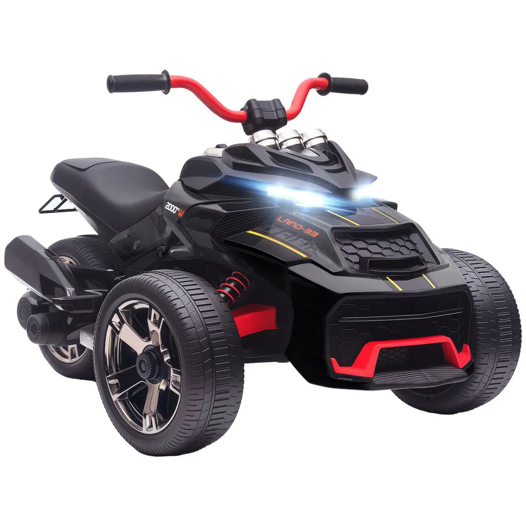 AIYAPLAY 12V Kids Electric Ride-On Quad Bike with MP3 Player, Horn and LED Lights – Reverse Trike for Ages 3-8, Black