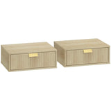 HOMCOM Floating Nightstands Set of 2 with Wave Drawers – Wall-Mounted Bedside Tables, Oak