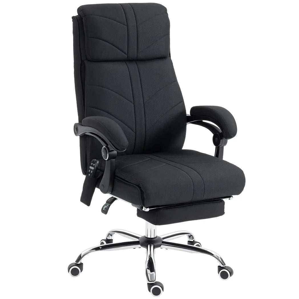 Vinsetto High Back Massage Office Chair with Heat, Footrest & 135° Recline – Faux Linen, Black