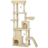 PawHut 170cm Large Cat Tree with 7 Scratching Posts, Tunnel, 2 Condos, Hammock & Perch – Cat Tower, Beige