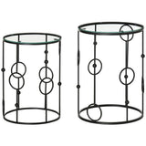 HOMCOM Nesting Round Coffee Table Set of 2 with Glass Tops – Space-Saving Side Tables, Black