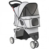 PawHut 3-Wheel Foldable Dog Stroller with Adjustable Canopy and Storage Basket – Small Breeds, Grey