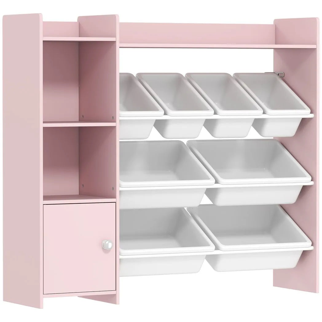 AIYAPLAY Kids Toy Storage Unit with 8 Removable Bins, Shelves & Cabinet – Pink