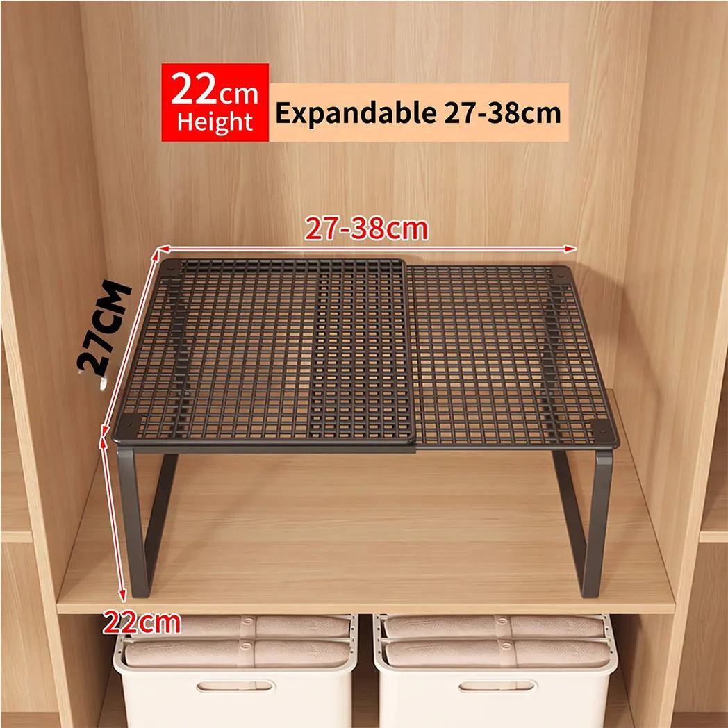 Extendable Telescopic Wardrobe Shelf Divider with Fine-Mesh Surface – Tiered Cabinet Storage Rack, Black