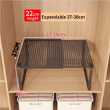 Extendable Telescopic Wardrobe Shelf Divider with Fine-Mesh Surface – Tiered Cabinet Storage Rack, Black