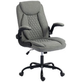 HOMCOM Linen-Look Executive Office Chair with Flip-Up Armrests & Thick Cushion – Computer Desk Chair, Grey