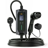 HOMCOM 10 m Type 2 to 3-Pin Plug EV Charger, 2.8 kW, 6-13 A, IP65 Portable Charging Cable with LCD & 1-12 h Timer