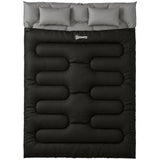 Outsunny Double Sleeping Bag with 2 Pillows, 220 x 160 cm – Extra-Large Convertible Camping Bag for Adults, Black