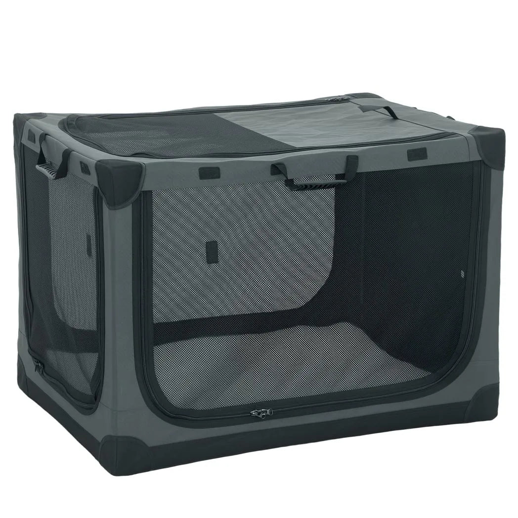 PawHut Soft Dog Travel Crate, 90 x 64 x 64 cm, with Removable Pad and Mesh Windows – Foldable, Army Green