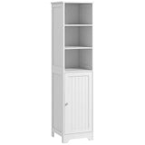 HOMCOM Slim Tall Bathroom Storage Cabinet with 3 Open Shelves and Adjustable Shelf – Space-Saving, White