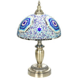 HOMCOM 30cm Tiffany-Style Table Lamp with Stained Glass Shade and Metal Base – Vintage Bedside Light, Blue