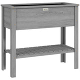 Outsunny Wooden Raised Garden Bed with Storage Shelf & Drainage Holes – 2-Tier Elevated Planter Box, Grey