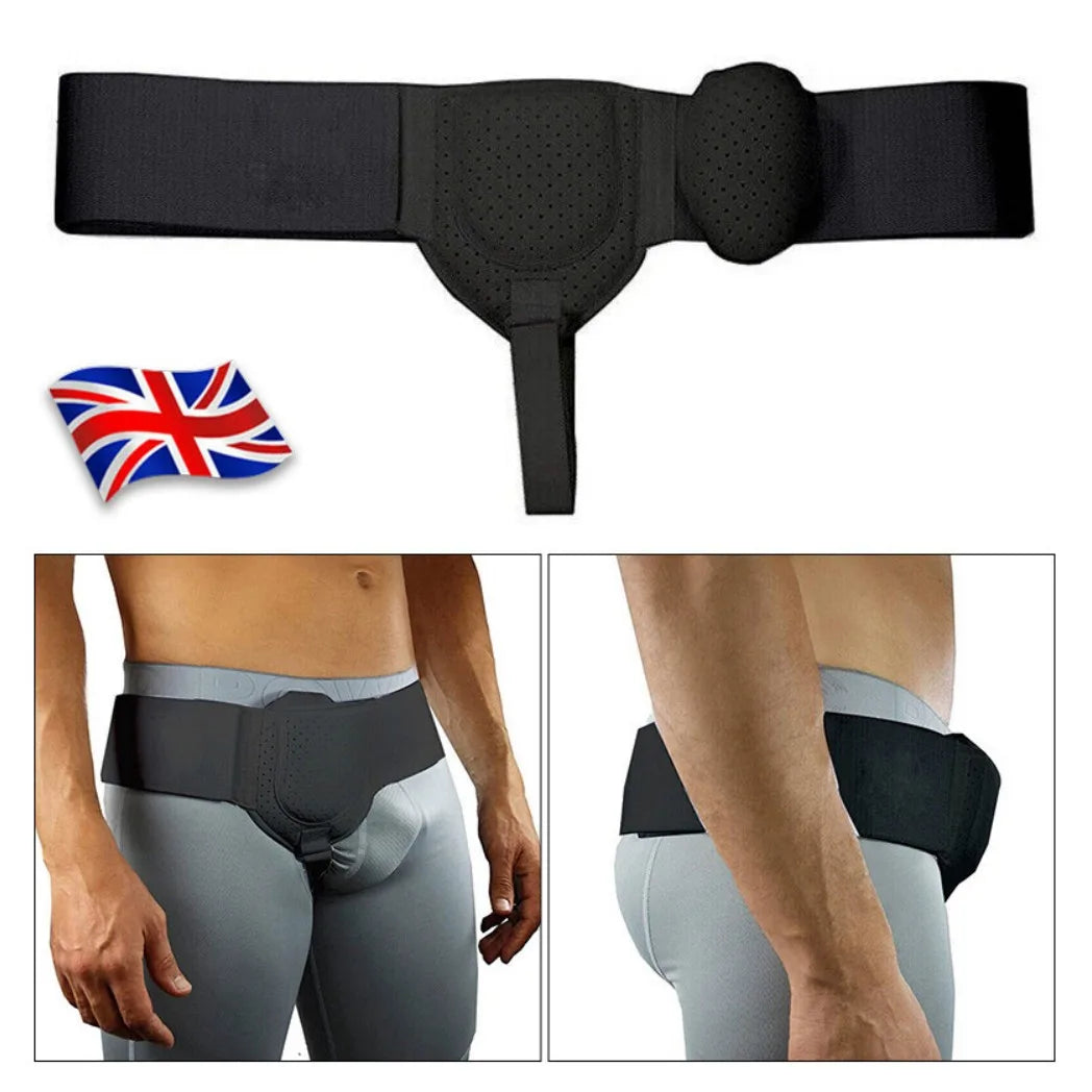 Inguinal Groin Hernia Support Belt for Men – Adjustable Removable Truss Brace, Black