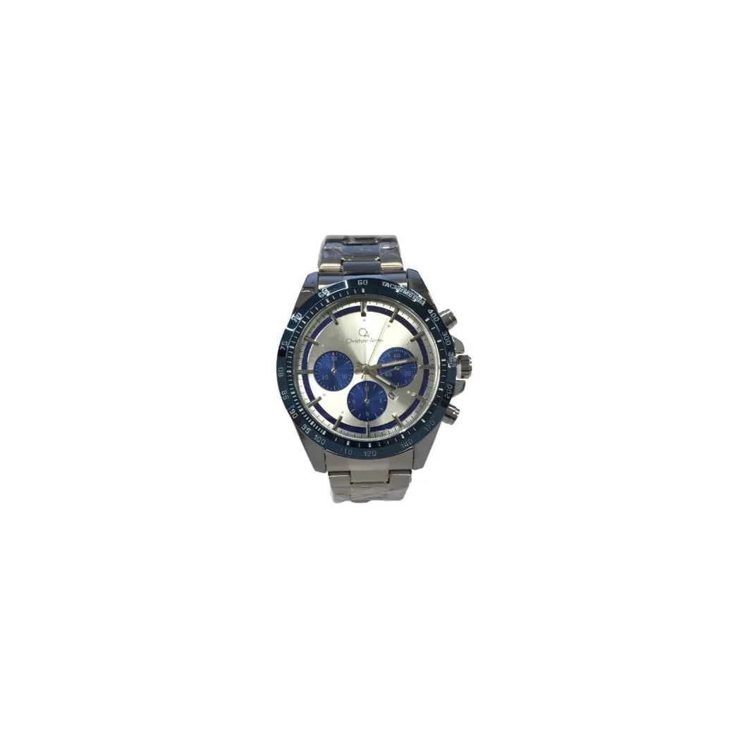 Christyan Arden Mens New FK Fashion Dated Multi Eye Silver/Blue Dial Analogue PNP Metal Bracelet Strap Watch