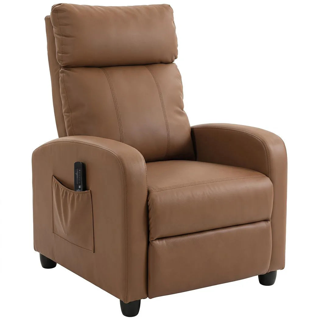 HOMCOM Massage Recliner Armchair in Faux Leather with Adjustable Leg Rest and Side Pocket – Dark Brown