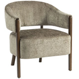 HOMCOM Chenille Tub Accent Chair with Curved Backrest and Solid Wood Frame – Light Brown Bedroom Armchair