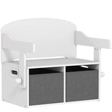 AIYAPLAY 3 in 1 Kids Storage Bench – Convertible Table and Chair Set with 2 Fabric Bins and Toy Box, White