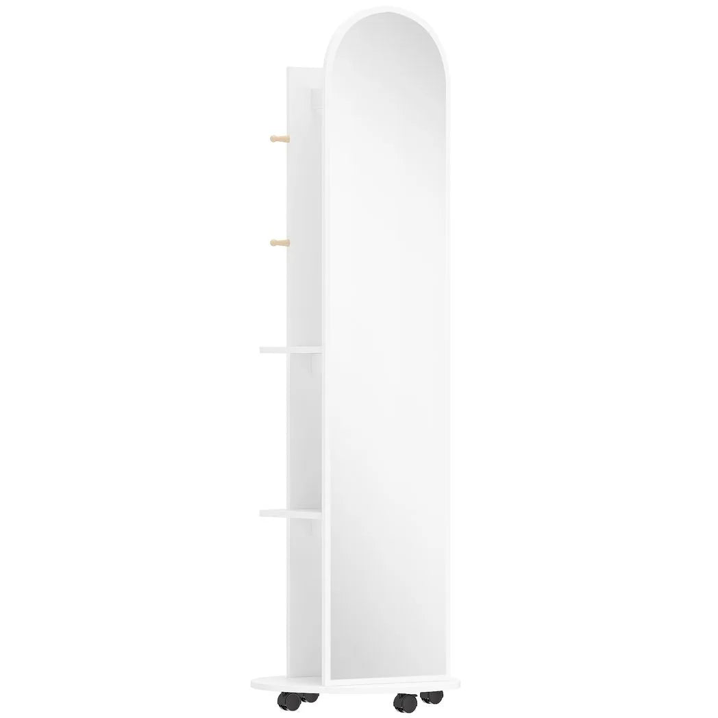 HOMCOM 2-in-1 Full Length Mirror with Storage Shelves, Floor Mirror with 4 Wheels, Coat Rack, Hooks