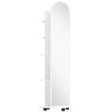 HOMCOM 2-in-1 Full Length Mirror with Storage Shelves, Floor Mirror with 4 Wheels, Coat Rack, Hooks