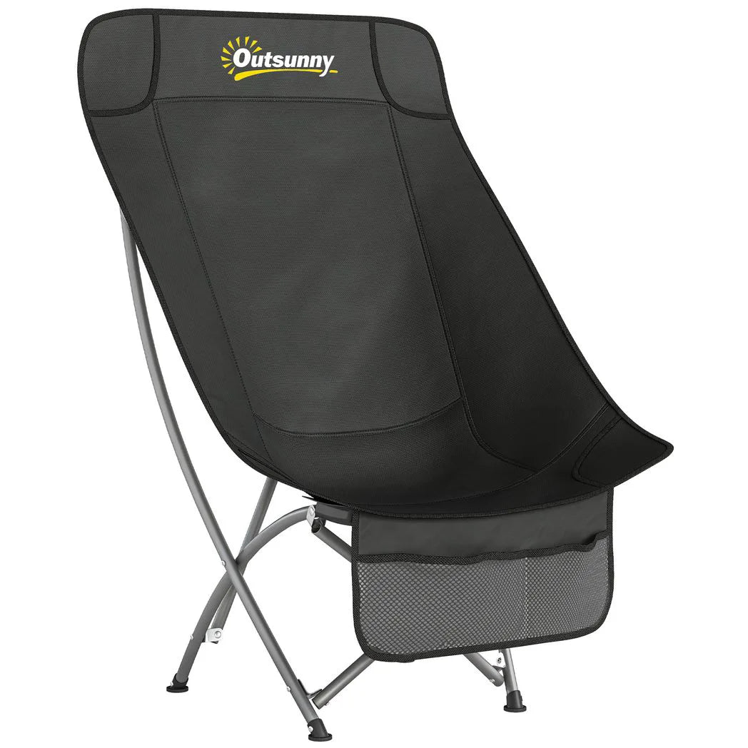 Outsunny Folding Moon Chair with Side Pocket & Carry Bag – Heavy Duty 120kg Camping Chair for Adults, Black
