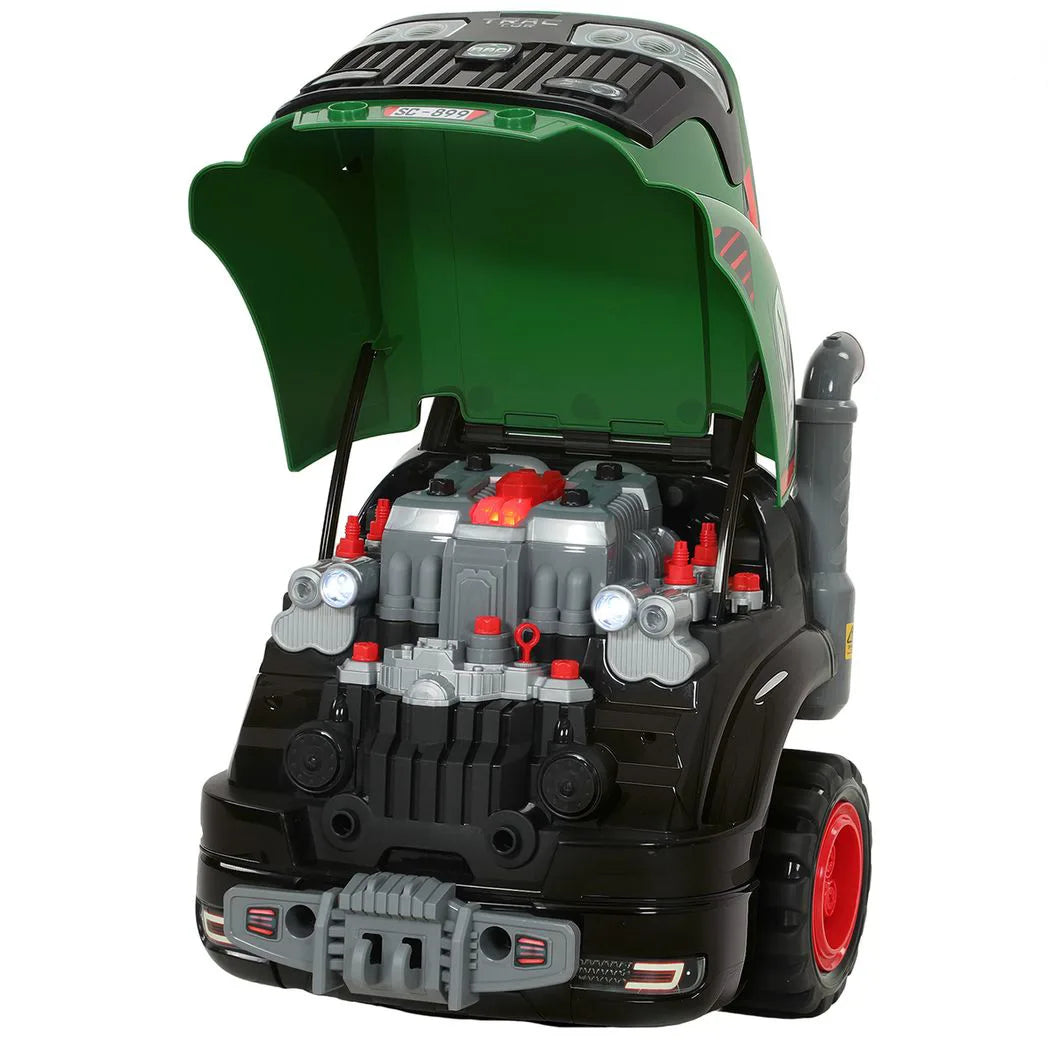 AIYAPLAY Kids Truck Engine Toy with Steering Wheel, Mist, Lights and Sounds – Mechanic Play Set, Green