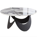 HOMCOM Round Coffee Table with Sintered Stone Top and Adjustable Foot Pads – Living Room, White and Black