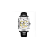 Longbo Mens Automatic Hollow mechanical Dial Analogue Silver/Black Leather Strap Watch