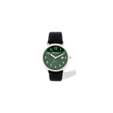 Ravel Men's Date Watch, Green Dial, Silver Case, Black Faux Leather Strap