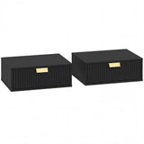 HOMCOM Set of 2 Floating Bedside Tables with Wave Drawer – Wall-Mounted Stackable Nightstands, Black