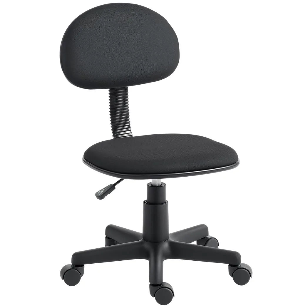 HOMCOM Small Armless Office Chair with Swivel Wheels & Gas Lift – Space-Saving Desk Chair, Black