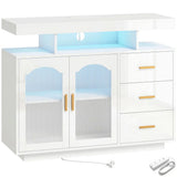 HOMCOM High Gloss Sideboard with RGB LED Lights, Power Outlets, 3 Drawers and Acrylic Doors, White