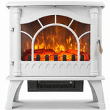 HOMCOM 3-Sided Glass Electric Fireplace Stove with 1000W/2000W Settings and Flame Effect – White
