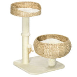 PawHut 72cm Cat Tree with Sisal Scratching Post, Two Beds & Toy Ball – Kitten Activity Tower, Beige