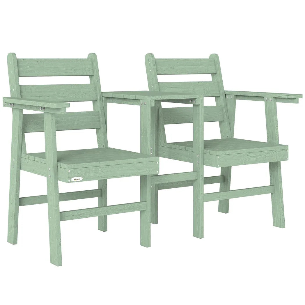 Outsunny Wooden Jack and Jill Garden Seat – 2-Seater Loveseat with Integrated Table, Embossed Finish, Green