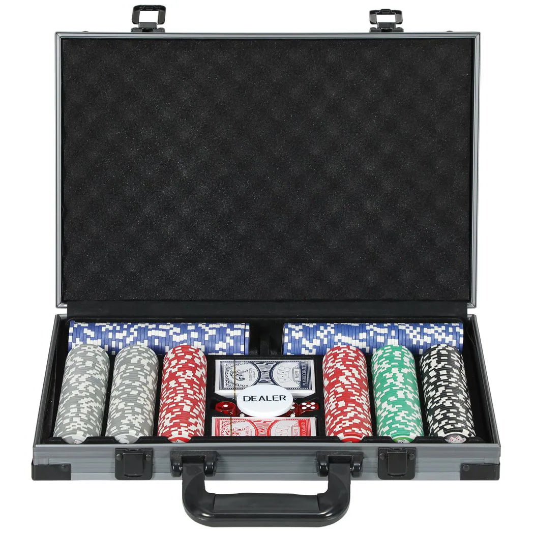 SPORTNOW 400-Piece Poker Chip Set with ABS Case, Mat, Cards & Dice – Texas Hold'em Casino Game Night Set, Grey