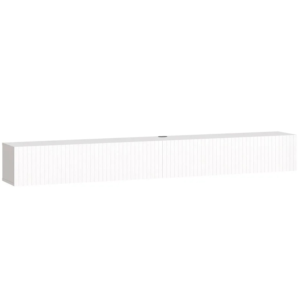 HOMCOM Floating TV Stand with Fluted Doors and Cable Hole – Wall-Mounted TV Unit for TVs up to 72", White