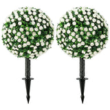 HOMCOM Artificial Rose Topiary UV Resistant, 2-Pack Fake Plants, 55 cm, White