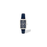 Ravel Ladies Rectangular Silver-Tone Watch with Blue Faux Leather Strap