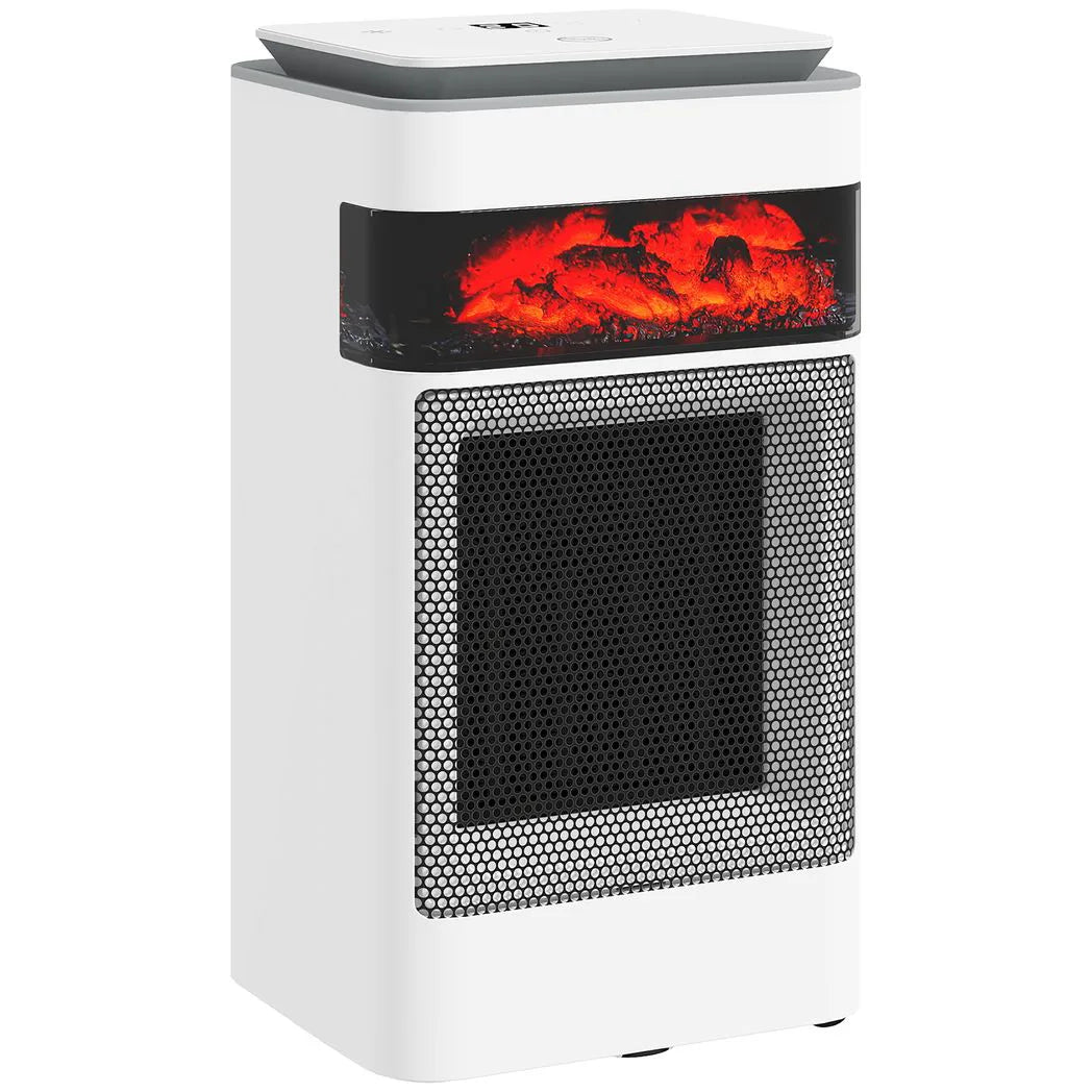 HOMCOM 1500W Ceramic Fan Heater with 3 Modes, 24H Timer, Flame Effect and Oscillation – Bedroom Heater, White
