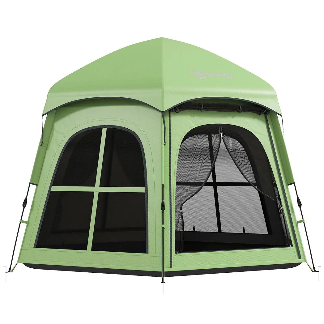 Outsunny 3–4 Person Pop Up Tent, 3000mm Waterproof with 2 Doors & 4 Windows – Instant Camping Tent, Green