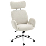 HOMCOM Boucle Office Chair with Adjustable Headrest and Spring Pack – Ergonomic High Back Chair, Pale Grey