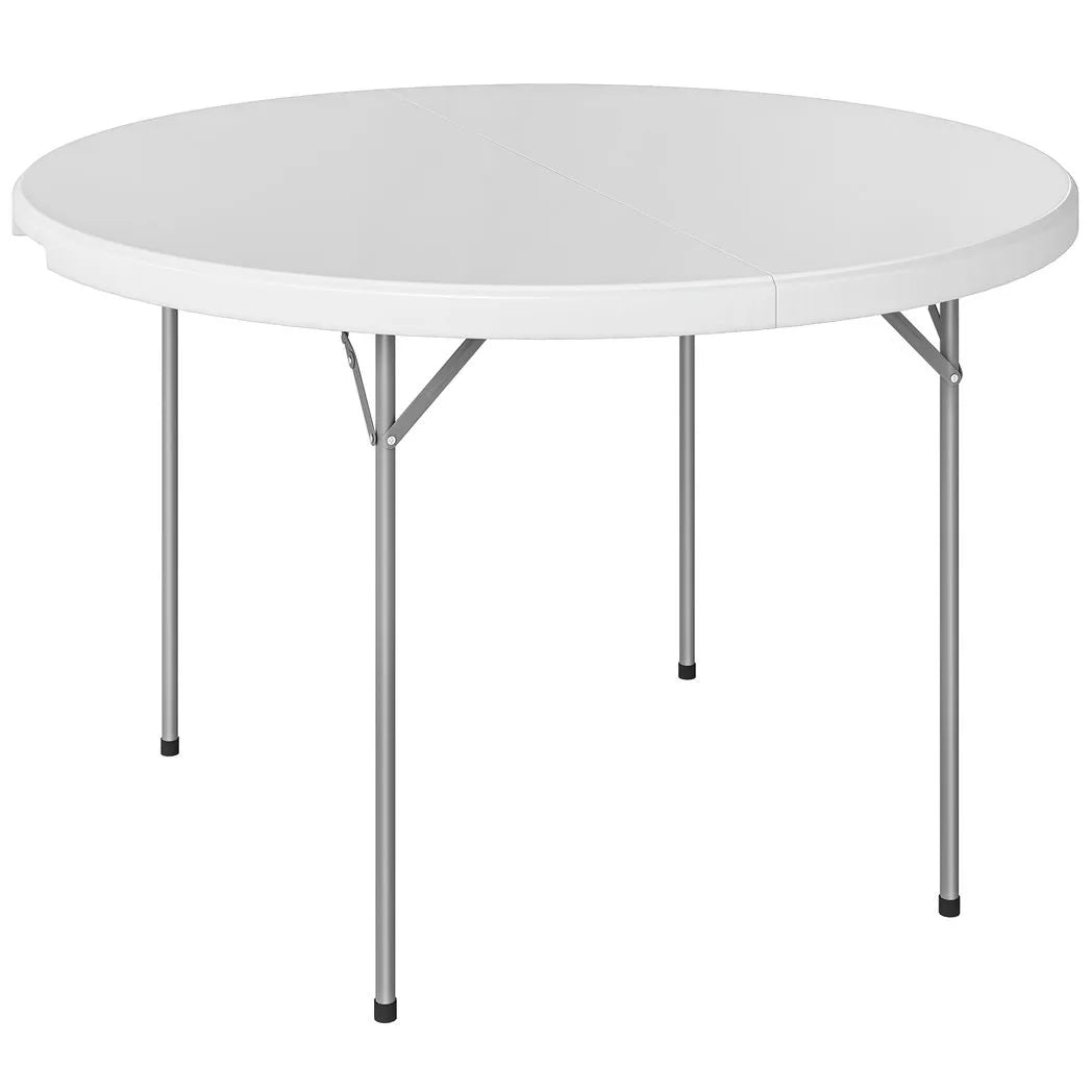 Outsunny 4ft Folding Picnic Table with Metal Frame & Non-Slip Foot Pads – Camping & Garden Table, 100kg Load, White