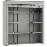 HOMCOM Foldable Wardrobe with 10 Shelves and Hanging Rail – Portable Fabric Clothes Organiser, Light Grey